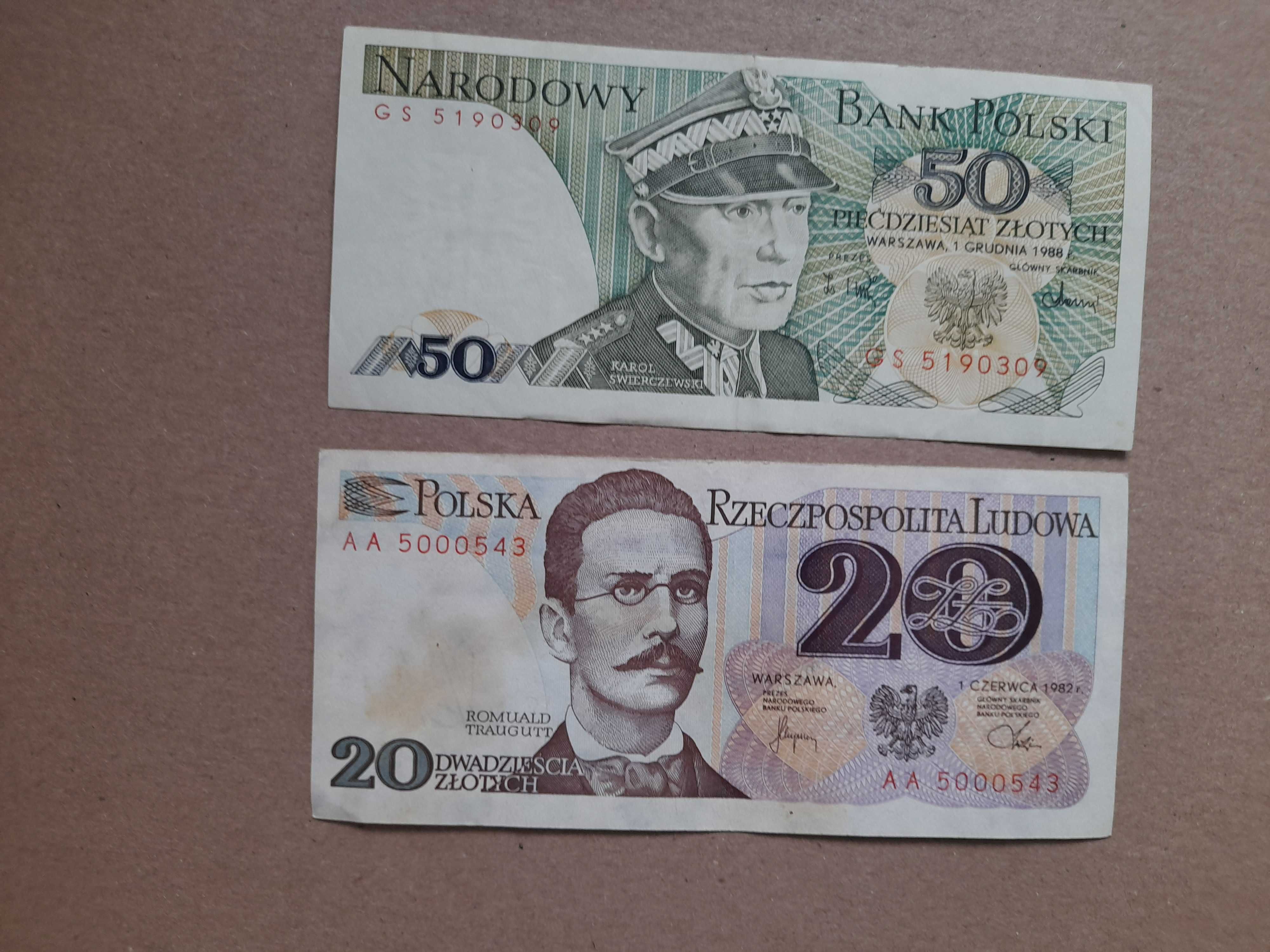 Zestaw banknoty PRL 20 i 50 złotych