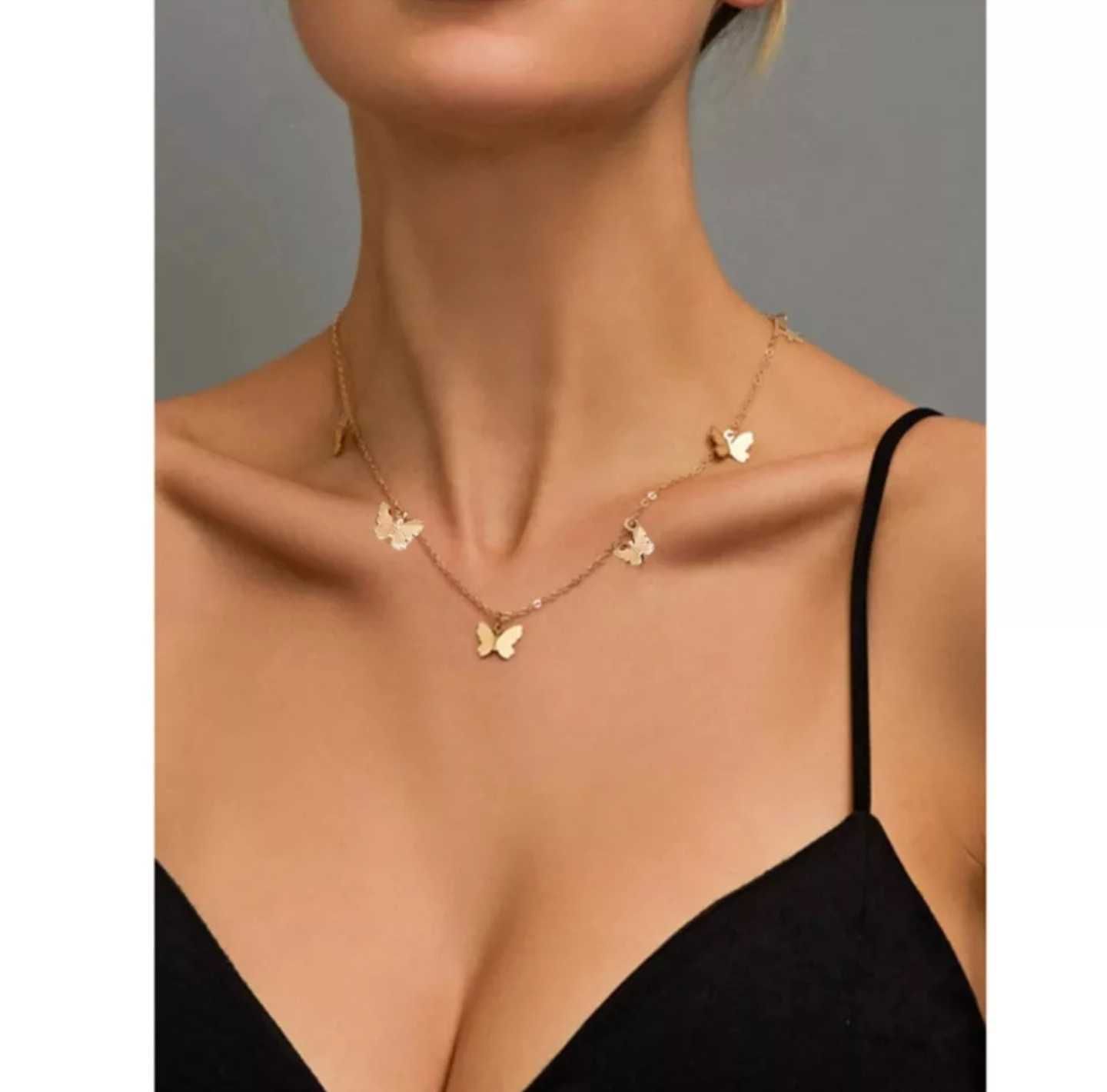 Цепочка кулон ожерелье с бабочками золотой или серебряный цвет