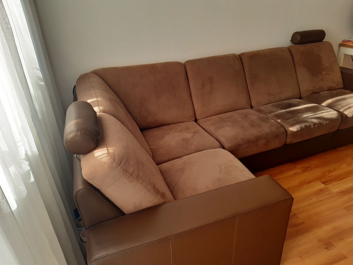 Narożnik rogówka kanapa sofa KLER skórzana z rozkładanym fotelem