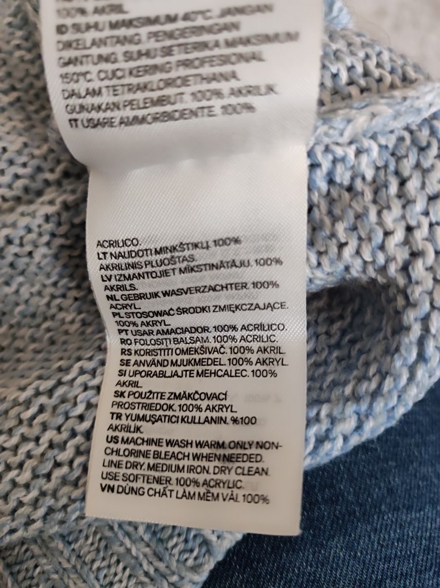 Sweter damski, niebieski, półokrągły dekolt, prążkowane ściągacze, H&M