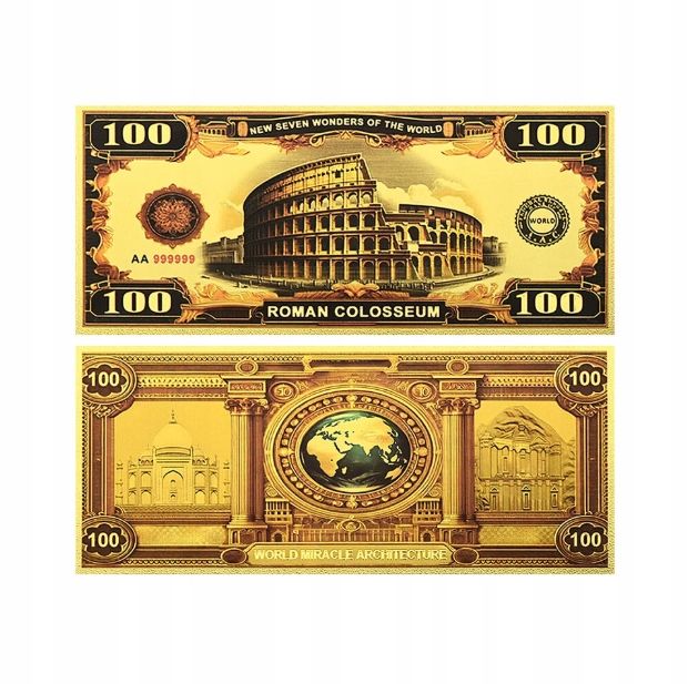 Złote Banknoty Kolekcjonerskie 7 Cudów Świata Komplet UNC