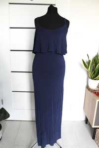 New look sukienka 36 S maxi długa granatowa falbana suknia ramiaczka