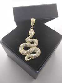 Złoty wisiorek Wąż z cyrkoniami złoto 585