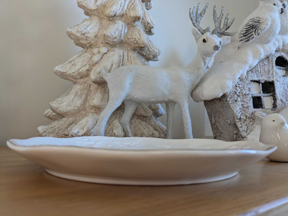 Talerz świąteczny patera Boże Narodzenie kremowy złoty rant Home&You