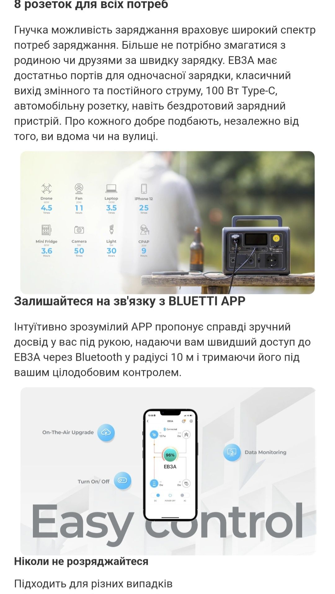 Портативна електростанція BLUETTI EB3A 268Wh LiFePO4 600W АМЕРИКАНСЬКА