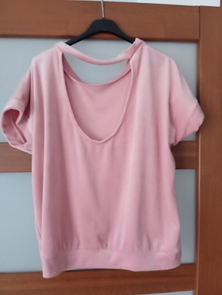 Komplet welurowy koszulka i spodenki lato S/M/L/XL pudrowy róż
