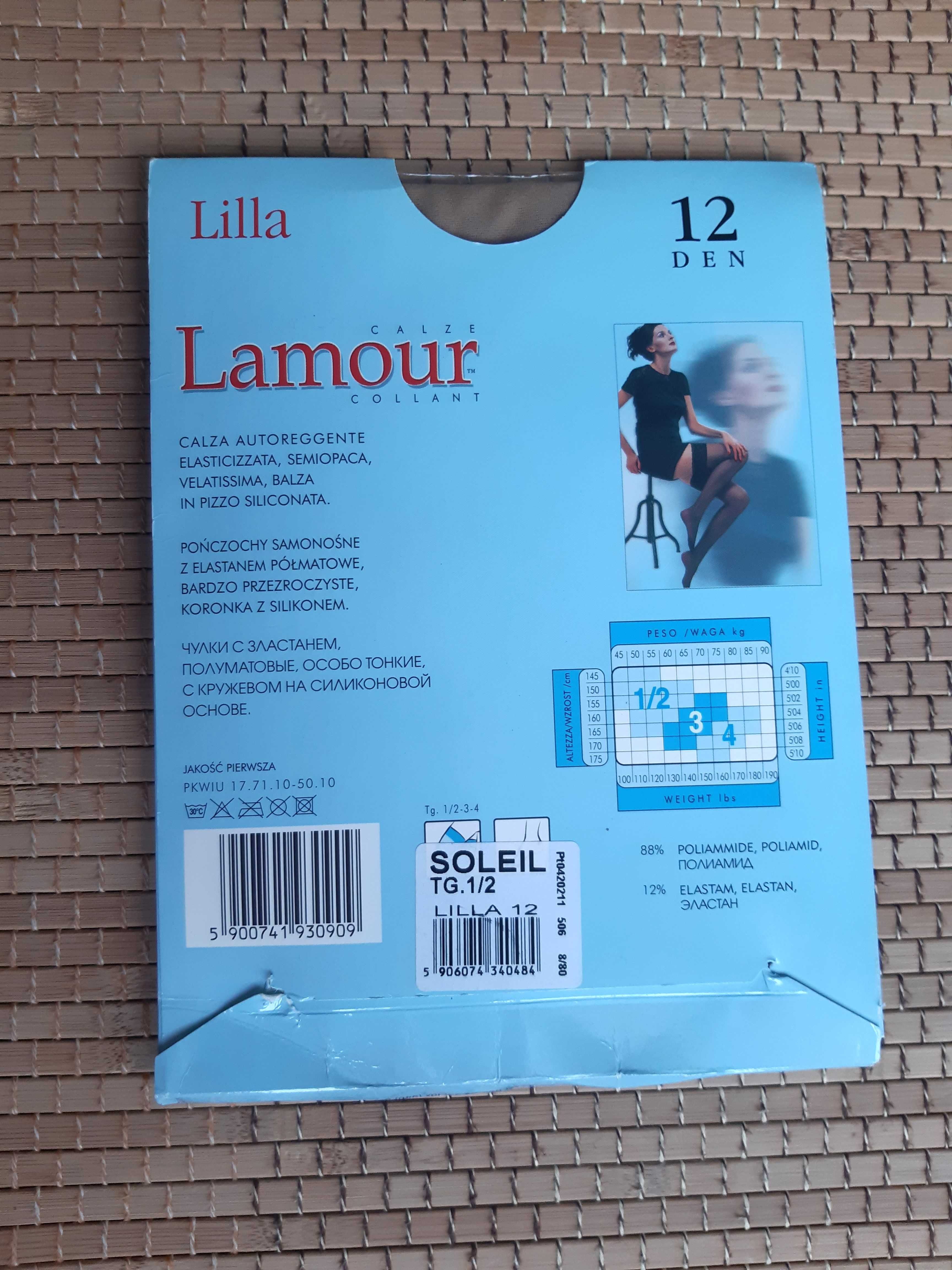 Pończochy samonośne Lamour Lilla 12 DEN, roz 1/2 S, cielisty jasny beż