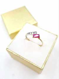 PIĘKNY! Złoty pierścionek 585 14K z różowym oczkiem roz.17