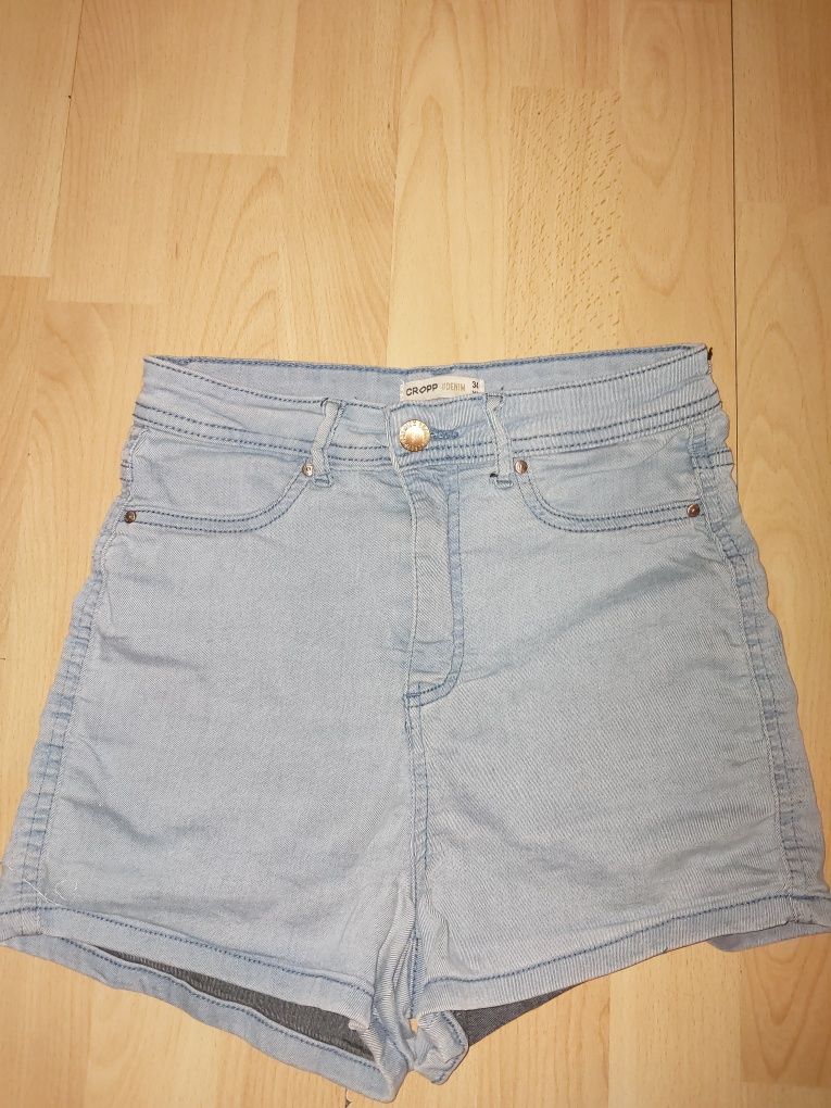 Niebieskie szorty z dzinsu Cropp jeansy 34 xs wysoki stan