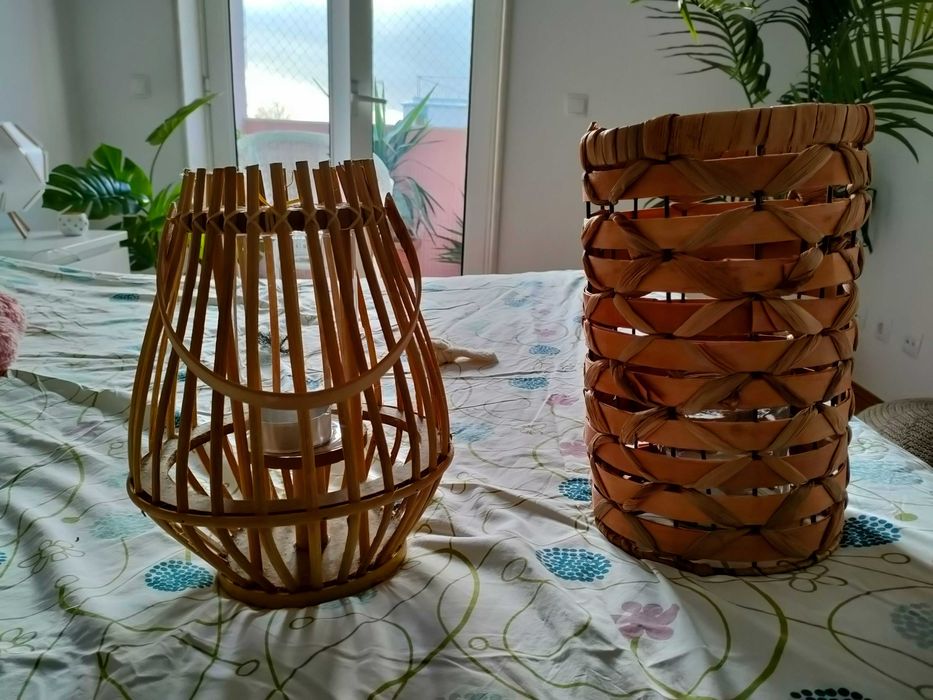 Lanternas porta-velas em bambu/rattan
