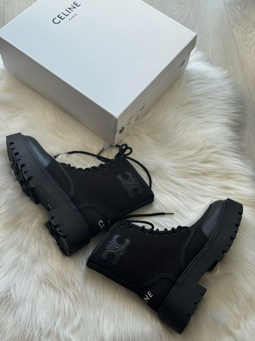Чоботи черевики celine селін чорні ботинки сапоги теплі зимові осінні