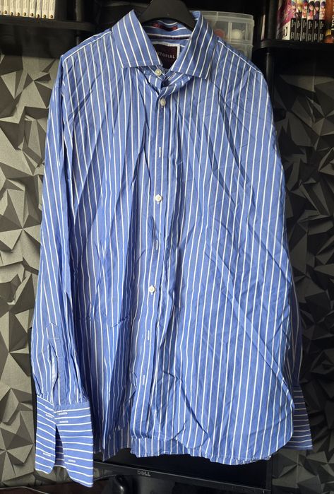 Męska błękitna koszula, koszula w paski.