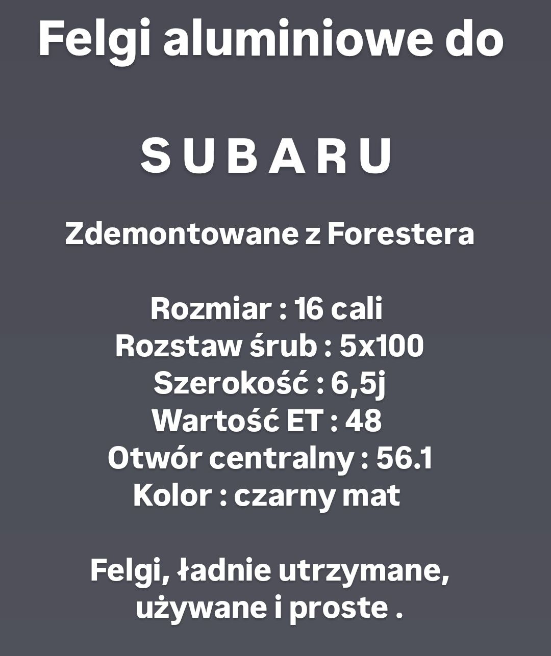 Felgi aluminiowe Subaru 5x100 16