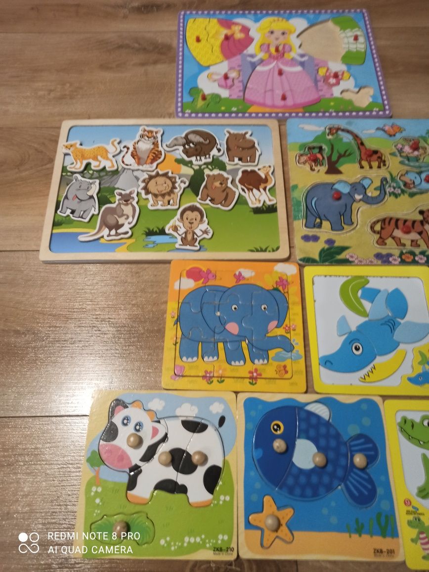 Układanki drewniane puzzle magnetyczne montessori