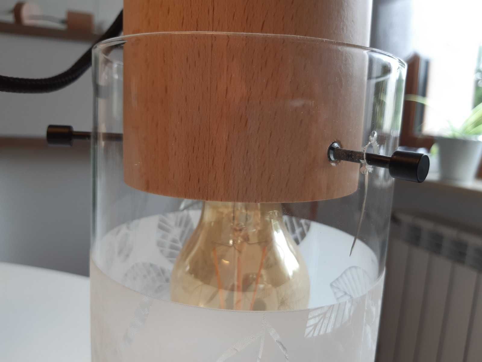 Lampa wisząca szkło + drewno, model Alfa 60175