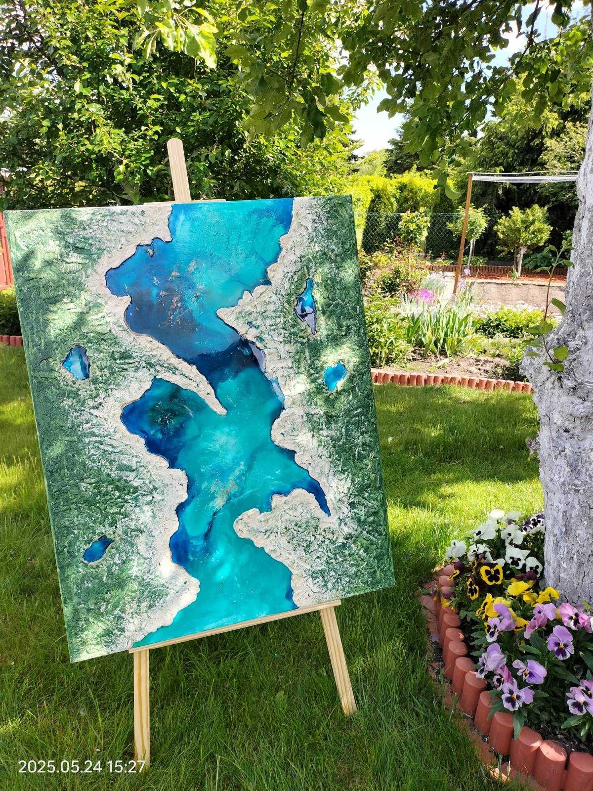 Autorski obraz strukturalny 3D "Rzeka życia" unikalne rękodzieło l 80x