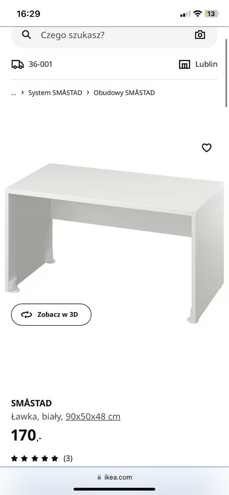 SMÅSTAD Ławka,  biurko dla dziecka Ikea 90x50x48 cm