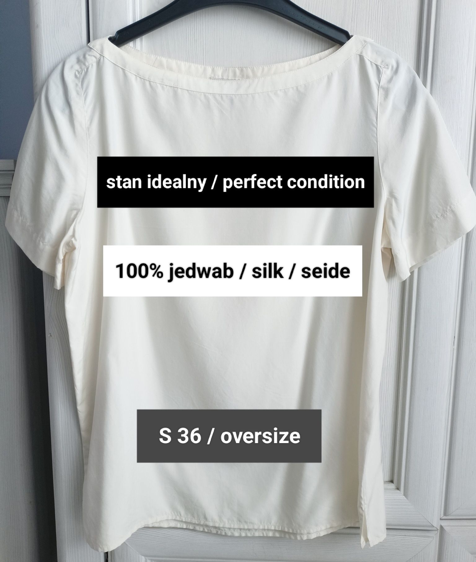 S M oversize jedwabna kremowa bluzka casual 100% jedwab stan idealny