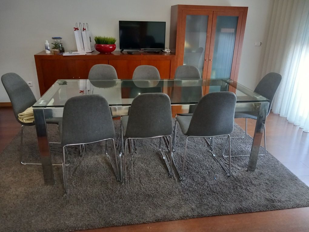 Mesa sala vidro com 8 cadeiras