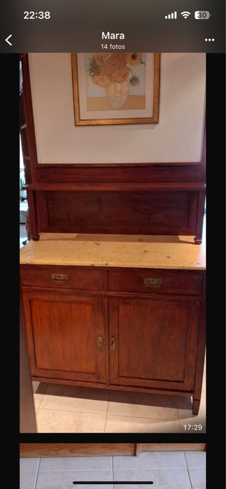 Aparador (1925),restaurado, com alçado e tampo em mármore.