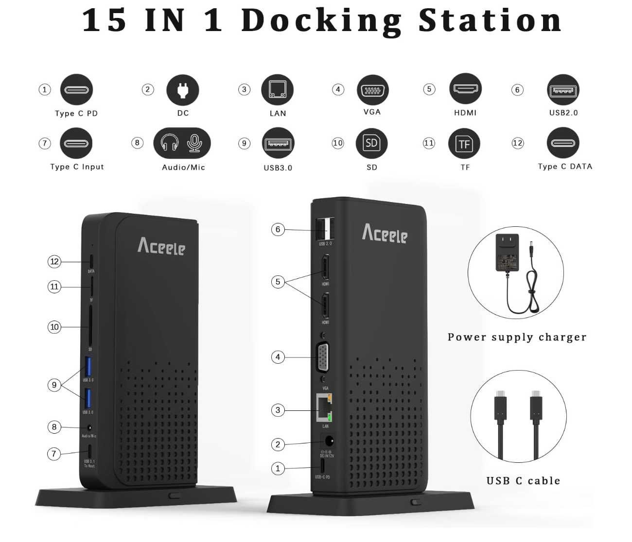 Stacja dokująca Aceele Mac Windows USB-C Docking Station