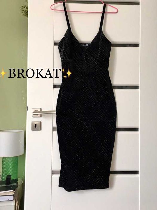 Mała czarna sukienka welurowa z brokatem sexy Boohoo 36 s