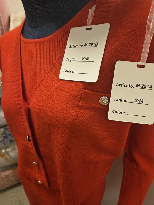 Zimowy Komplet Dzianinowy Sukienka + Sweter Czerwony   S M