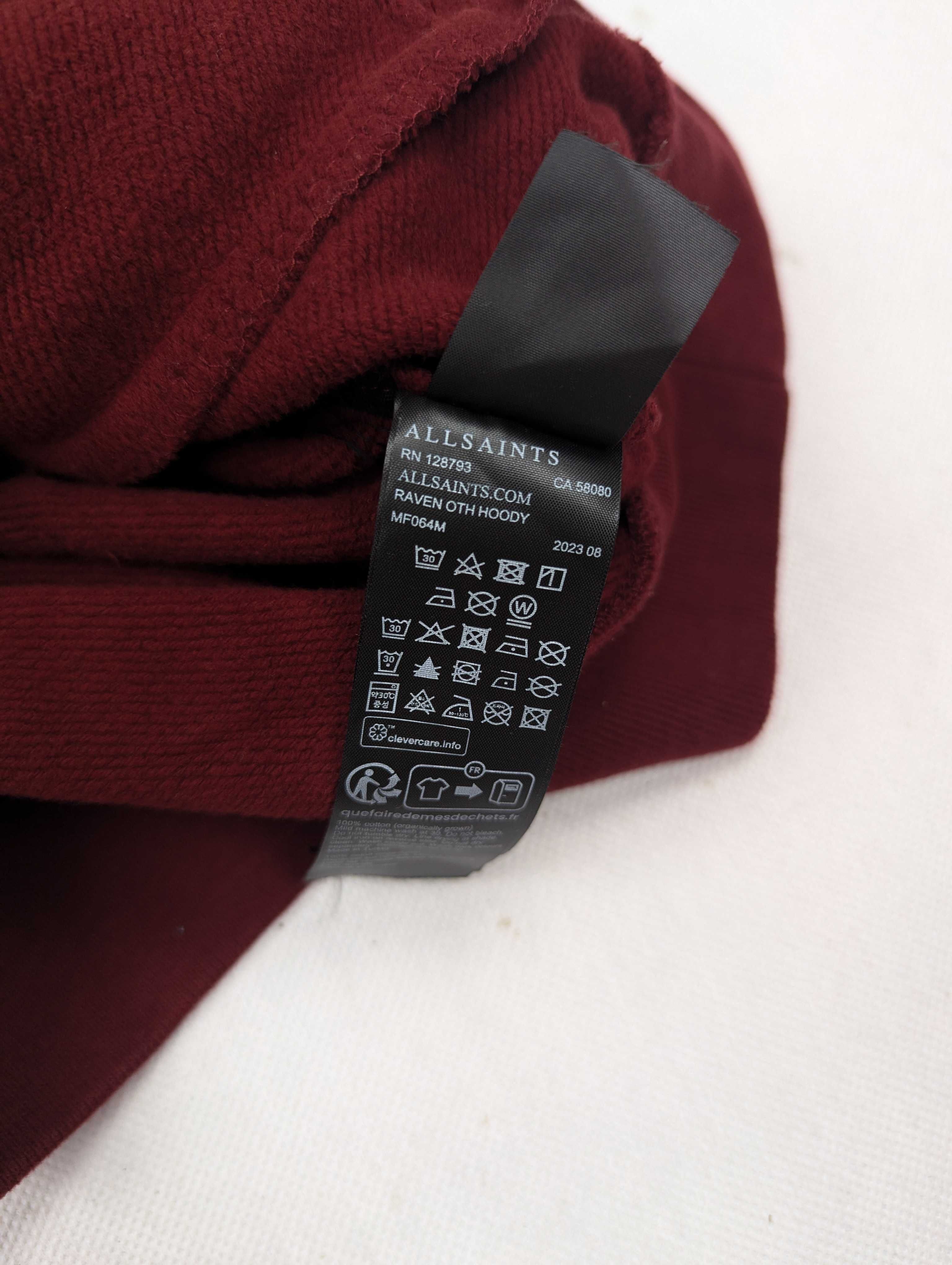 Allsaints raven oth hoody bordowa bluza z kapturem S logo