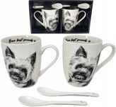 zestaw kubków kubek + łyżeczki porcelana pies york 2x 350ml.