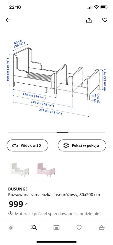 Busunge łóżko dla dziecka różowe rośnie z dzieckiem