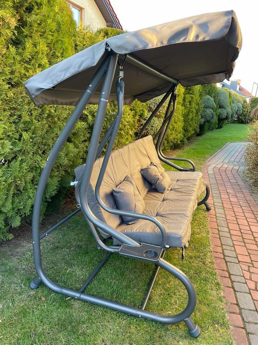 NOWA Duża Huśtawka Ogrodowa Rozkładana 2w1 4 os 300 kg Daszek Leżak