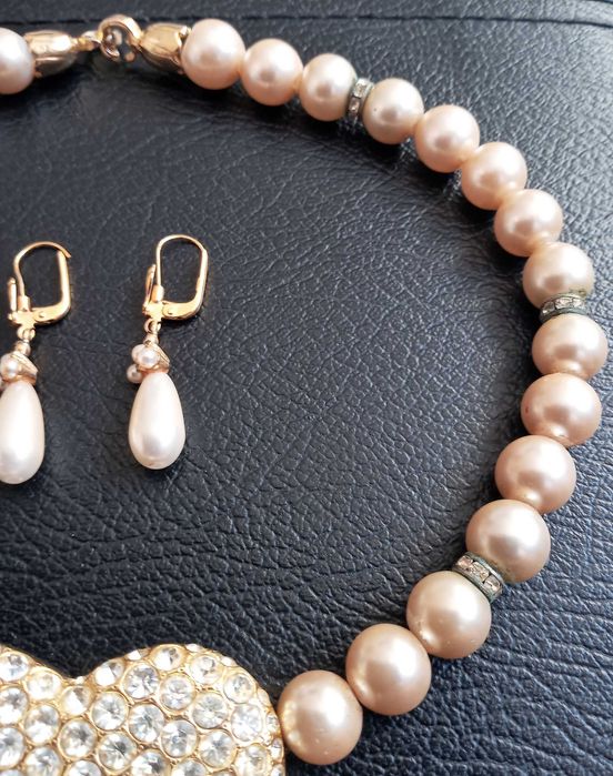 Conjunto Colar Brincos Gargantilha Diamantes Perolas Antigo Françês