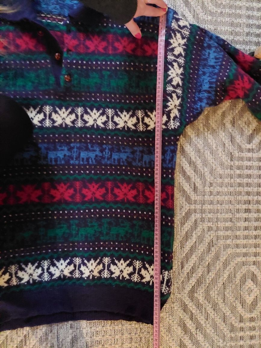Sweter 100% wełna rozm. L & oversize wzór norweski