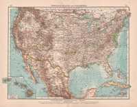 USA Stany Zjednoczone Ameryki Duża efektowna mapa 1900 r. autentyk