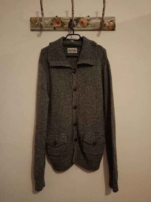 Kardigan sweterek męski zapinany sweter guziki długi szary