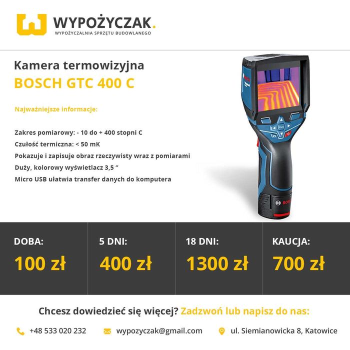 Kamera termowizyjna inspekcyjna niwelator laserowy optyczny - WYNAJEM