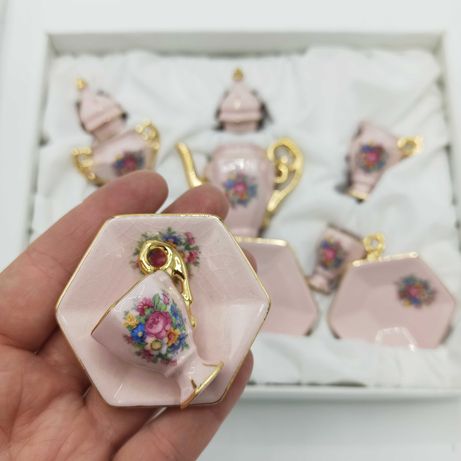 NOWY vintage mini serwis dla dziewczynki różowa czeska porcelana