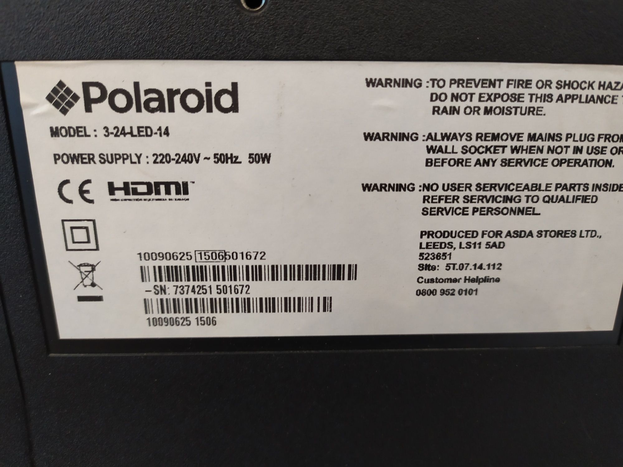Televisão Smart TV Polaroid 24" para reparação ou peças