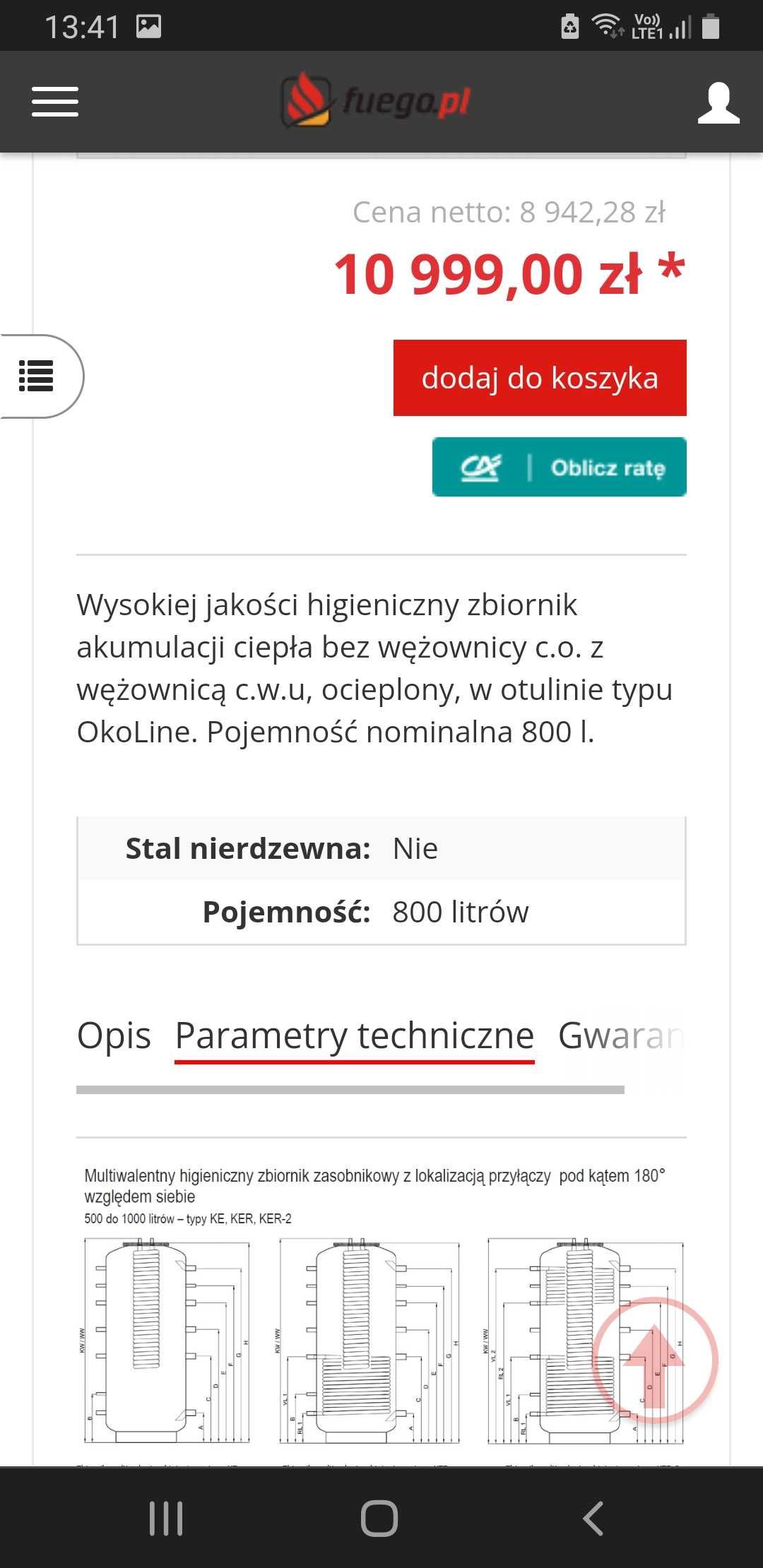 Bufor 800l z wężownicą cwu