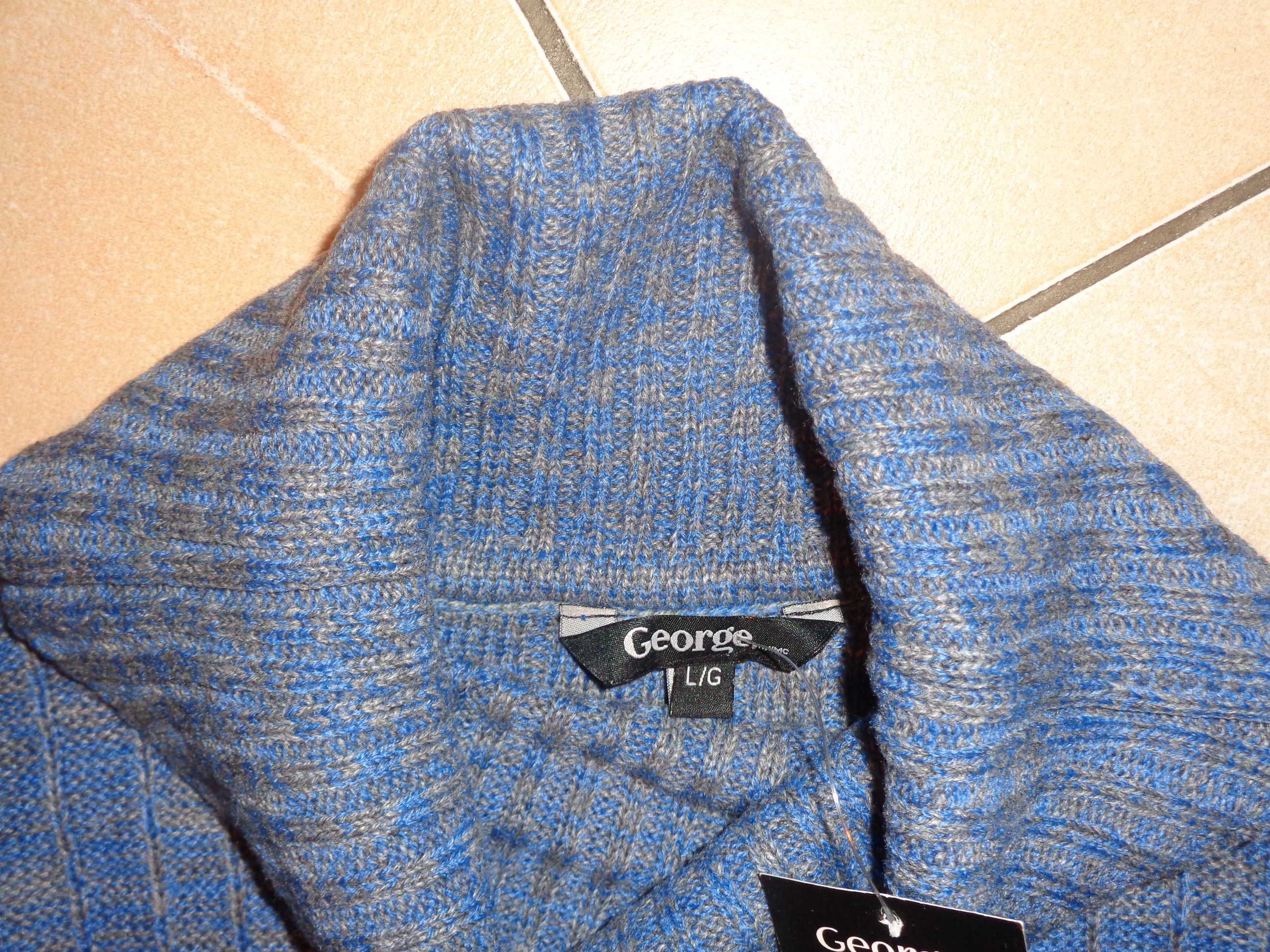GEORGE nowy damski niebieski / szary cieńki sweter z golfem golf r. L