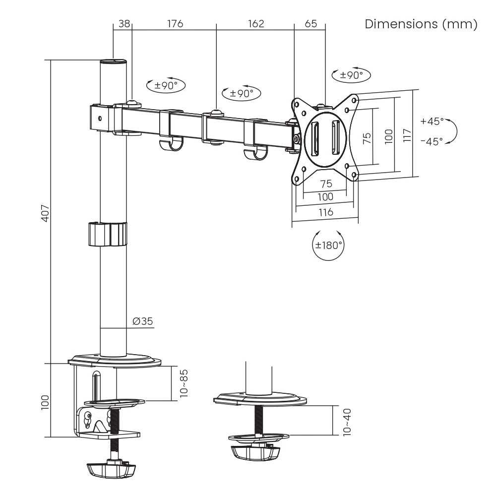 17"-32" #Настільне кріплення для монітора Brateck LDT66-CO12 Кронштейн