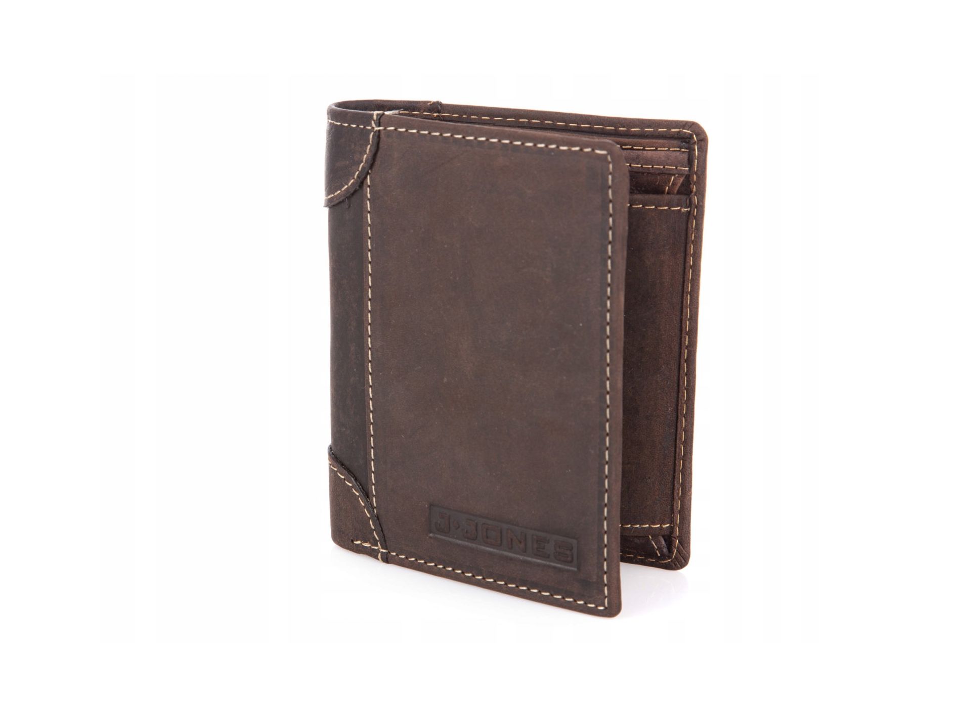 Pionowy portfel męski skórzany ciemno brązowy RFID