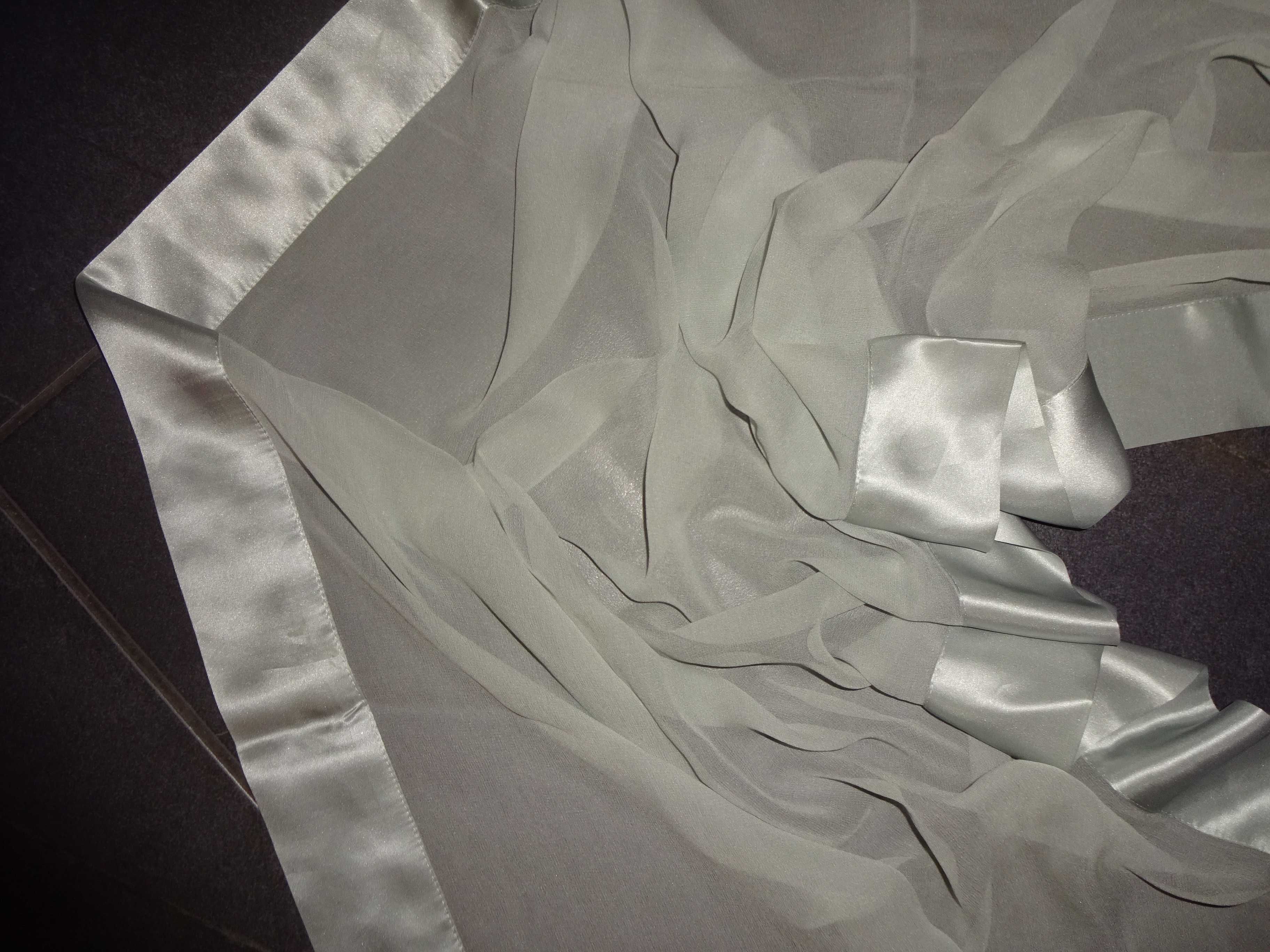 FRANGI 100% Silk jedwabny delikatny popielaty duży szal szalik apaszka