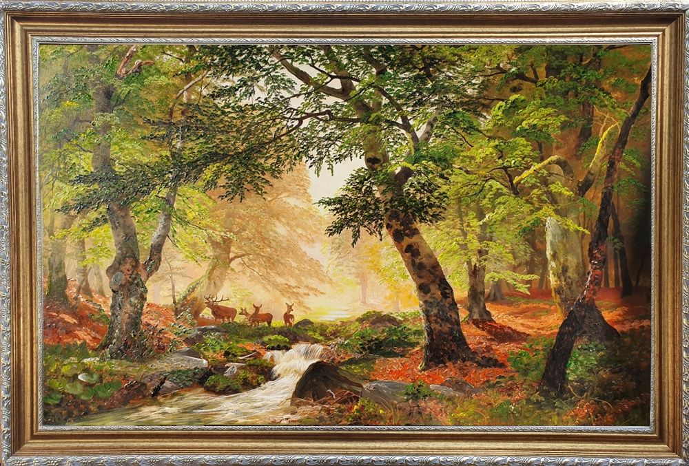 "Олени в утреннем лесу" Картина маслом на холсте. Торг!