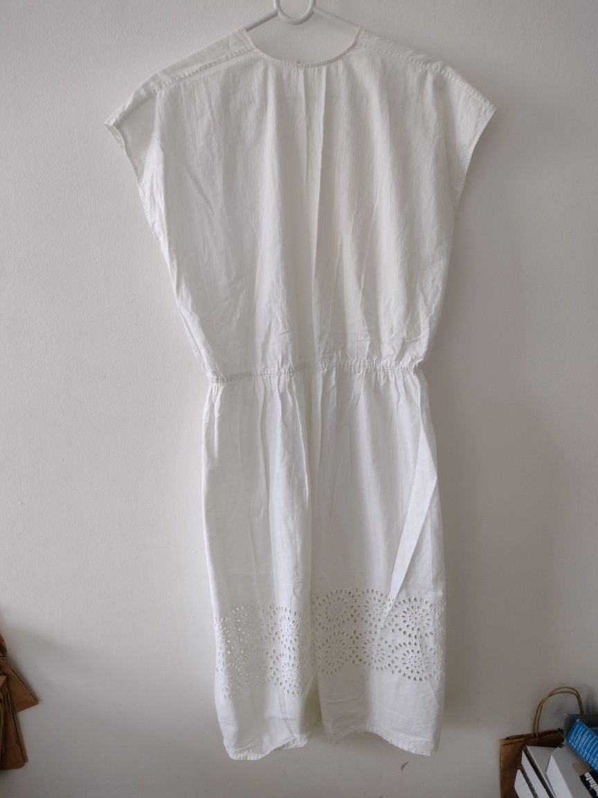 Biała kremowa sukienka vintage haft angielski m 38, bawełna. Przy deko