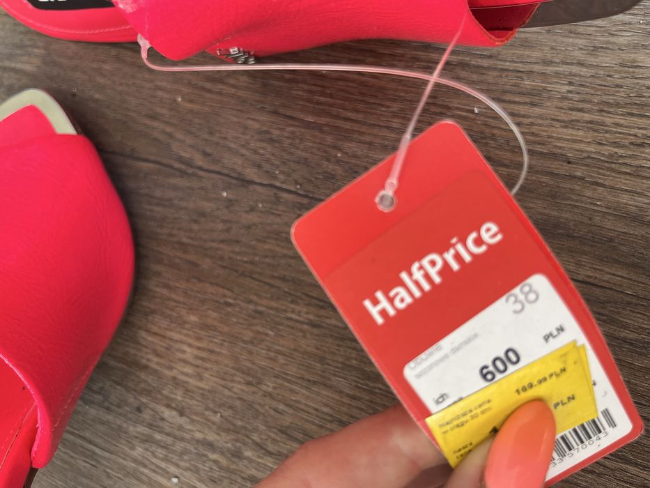 DKNY klapki na obcasie sandałki r 38/37 neonowy róż różowe