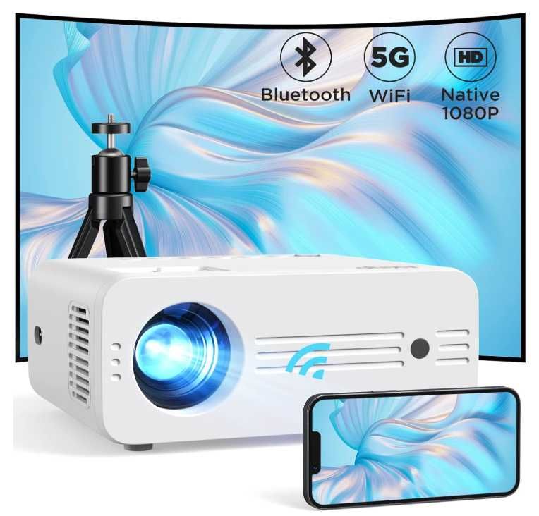 AKIYO O7 - przenośny projektor 1080p / Bluetooth / 5G WiFi ze Statywem