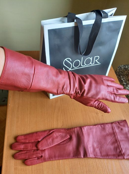 SOLAR - piękne długie rękawiczki - rozmiar M - NATURALNA SKÓRA
