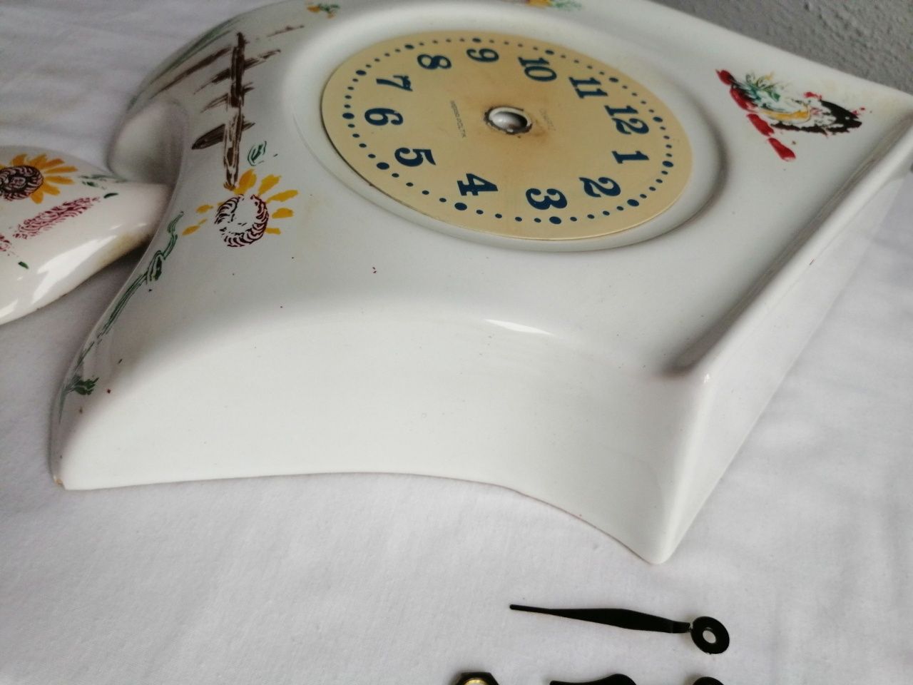 Stara ceramiczna obudowa zegara+wskazówki