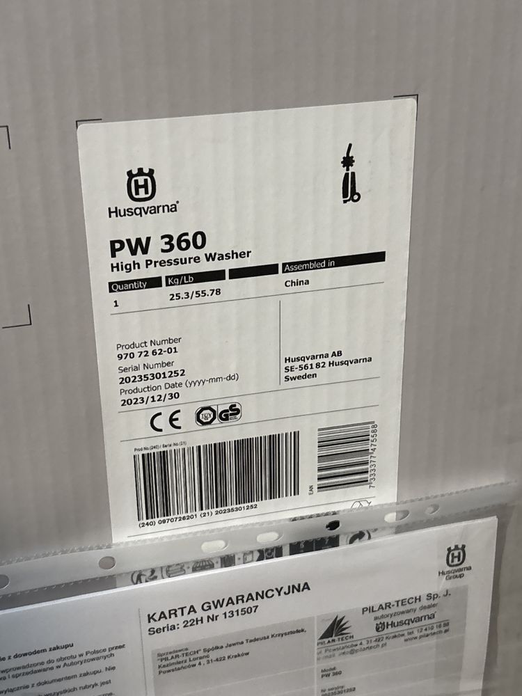 Nowa myjka Hysqvarna PW360 Gwarancja